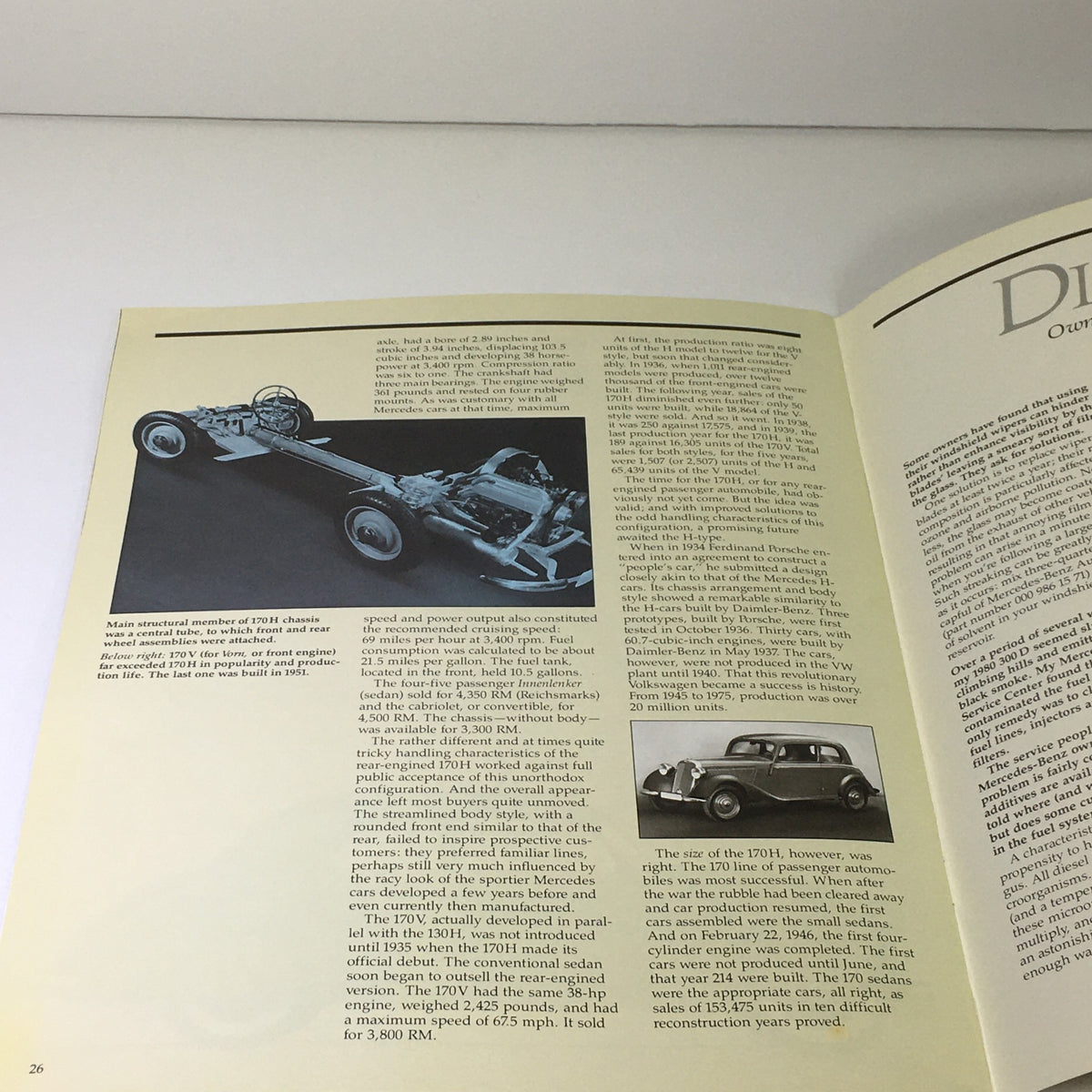 Interior page depicting the chassis of the 170H model with technical specifications from the 1983 Mercedes-Benz Volume VIII Dealership Car Auto Brochure Catalog.