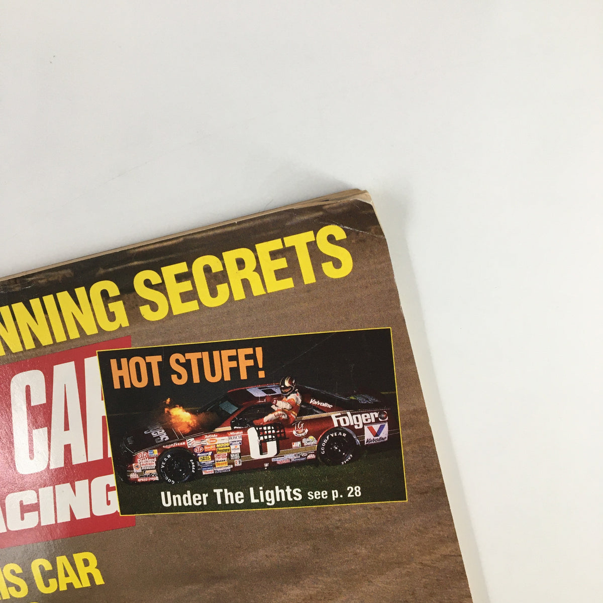 Close-up of the Stock Car Racing Magazine January 1992 showing the text 'Hot Stuff!' and a highlighted image of a stock car under racing lights.