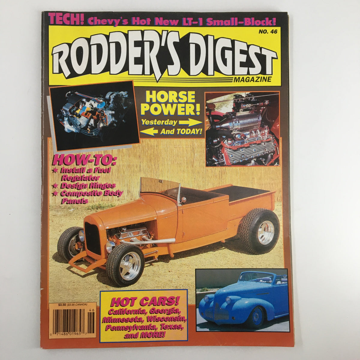 Cover of Rodder's Digest Magazine April 1992 featuring Tom Steele's 1929 Hiboy Roadster, vibrant design with hot rod images and automotive content.