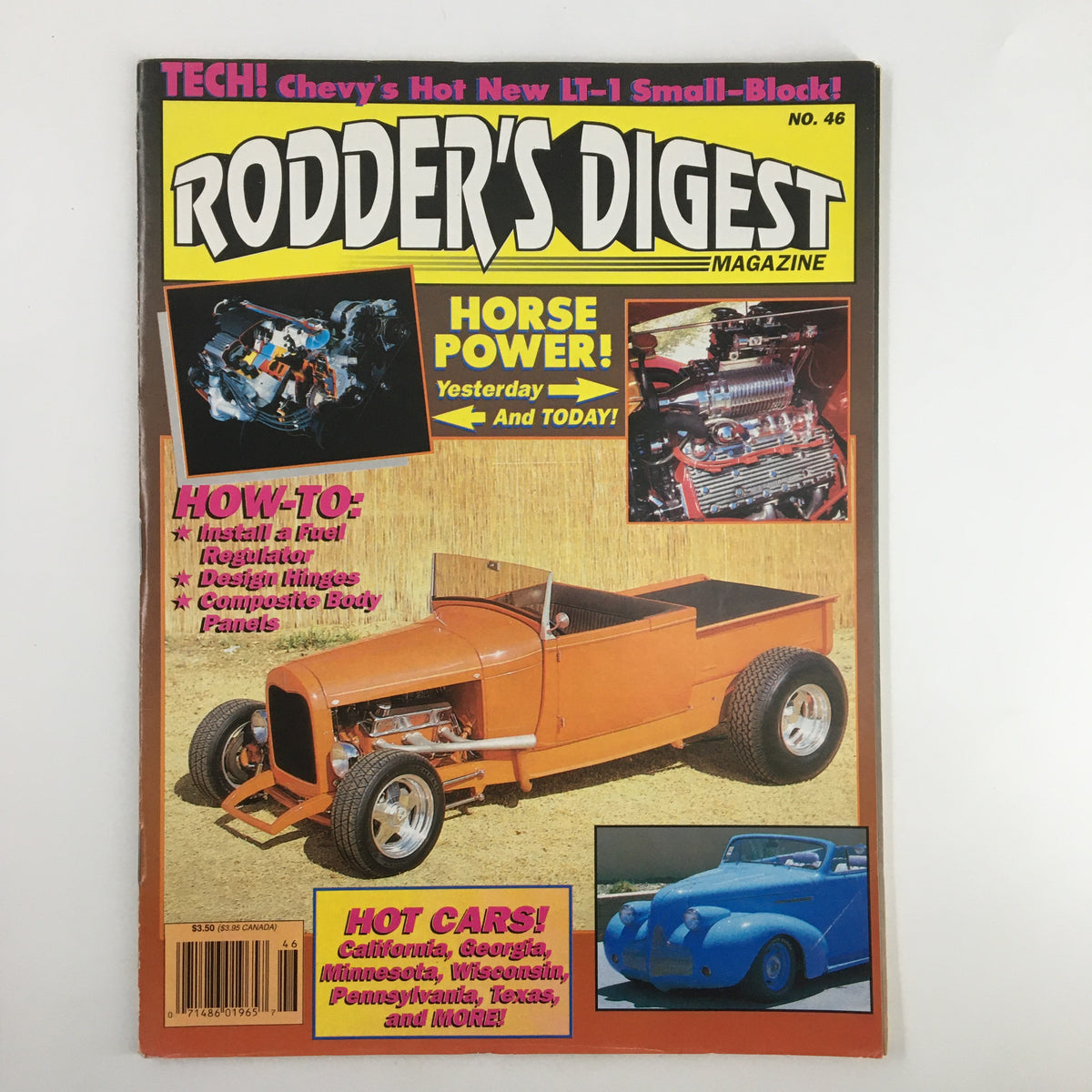 Rodder's Digest Magazine April 1992 cover featuring Steele's Oh-So-Neat '28 Hiboy with vibrant colors and hot rod imagery.