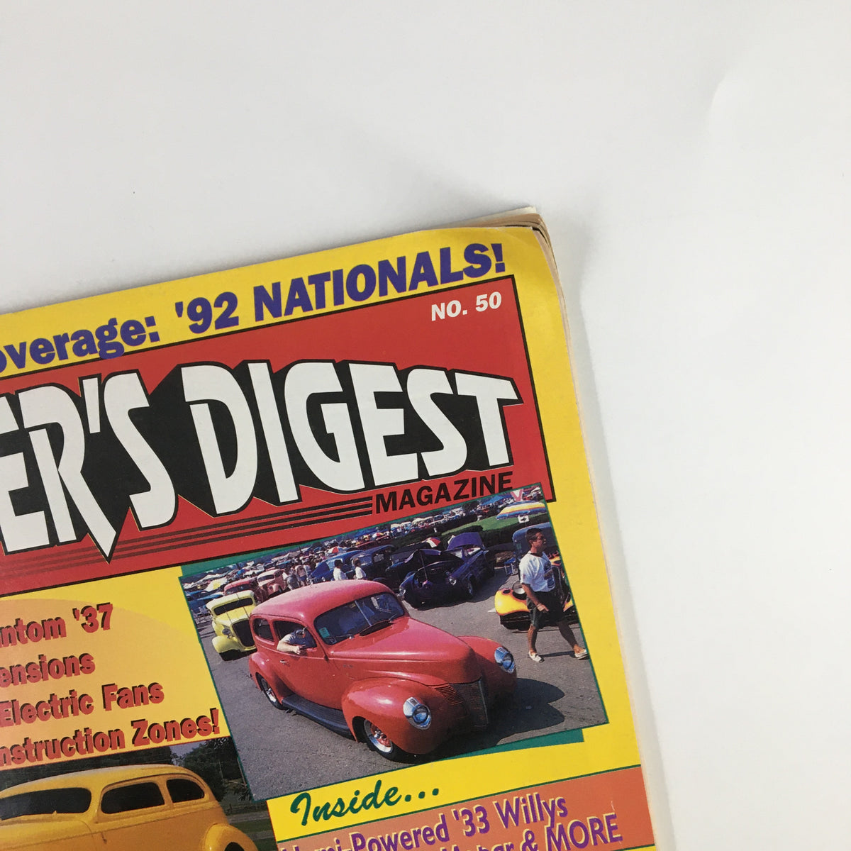 Close-up of the cover of Rodder's Digest Magazine December 1992 showcasing the title and mention of the '92 Nationals.