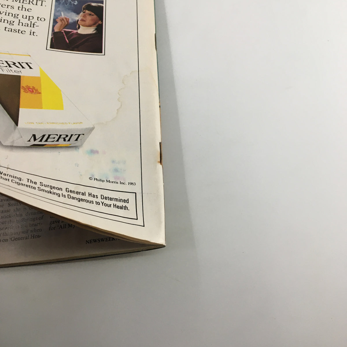 Back cover of a vintage Newsweek magazine from June 20, 1983, displaying an advertisement for Merit cigarettes, indicative of the publication's era.