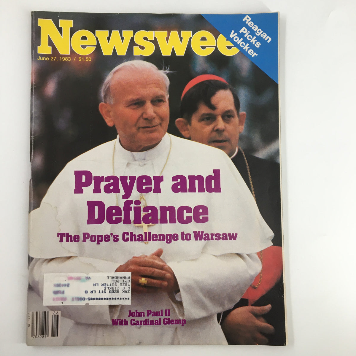 VTG Newsweek Magazine June 27 1983 featuring Pope John Paul II and Cardinal Glemp on the cover discussing 'Prayer and Defiance' related to The Pope's Challenge to Warsaw.