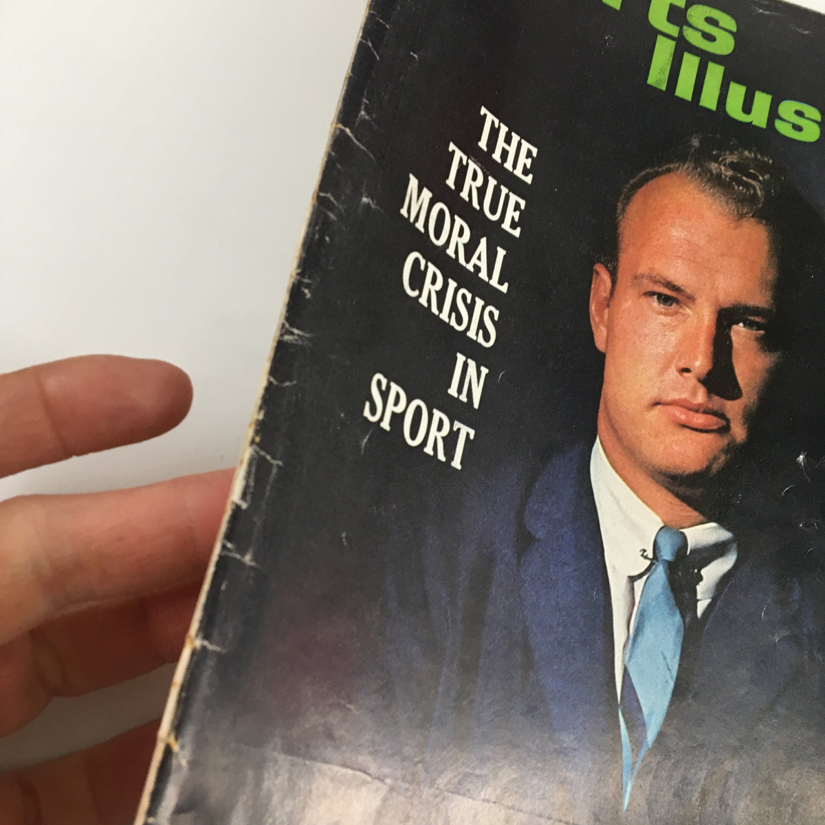 Close-up of the VTG Sports Illustrated Magazine cover from May 20, 1963, highlighting the text 'The True Moral Crisis in Sport' alongside a portrait of Paul Hornung.
