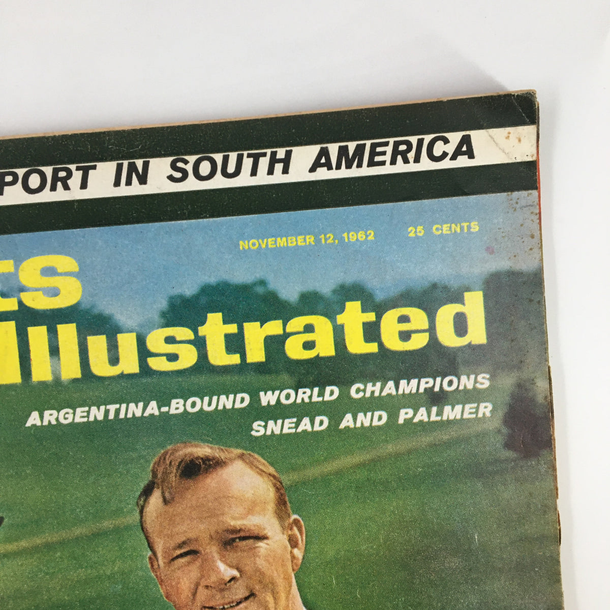 Close-up of the cover of VTG Sports Illustrated Magazine November 12 1962, highlighting the title and the names Snead and Palmer, symbolizing a significant moment in golfing history.