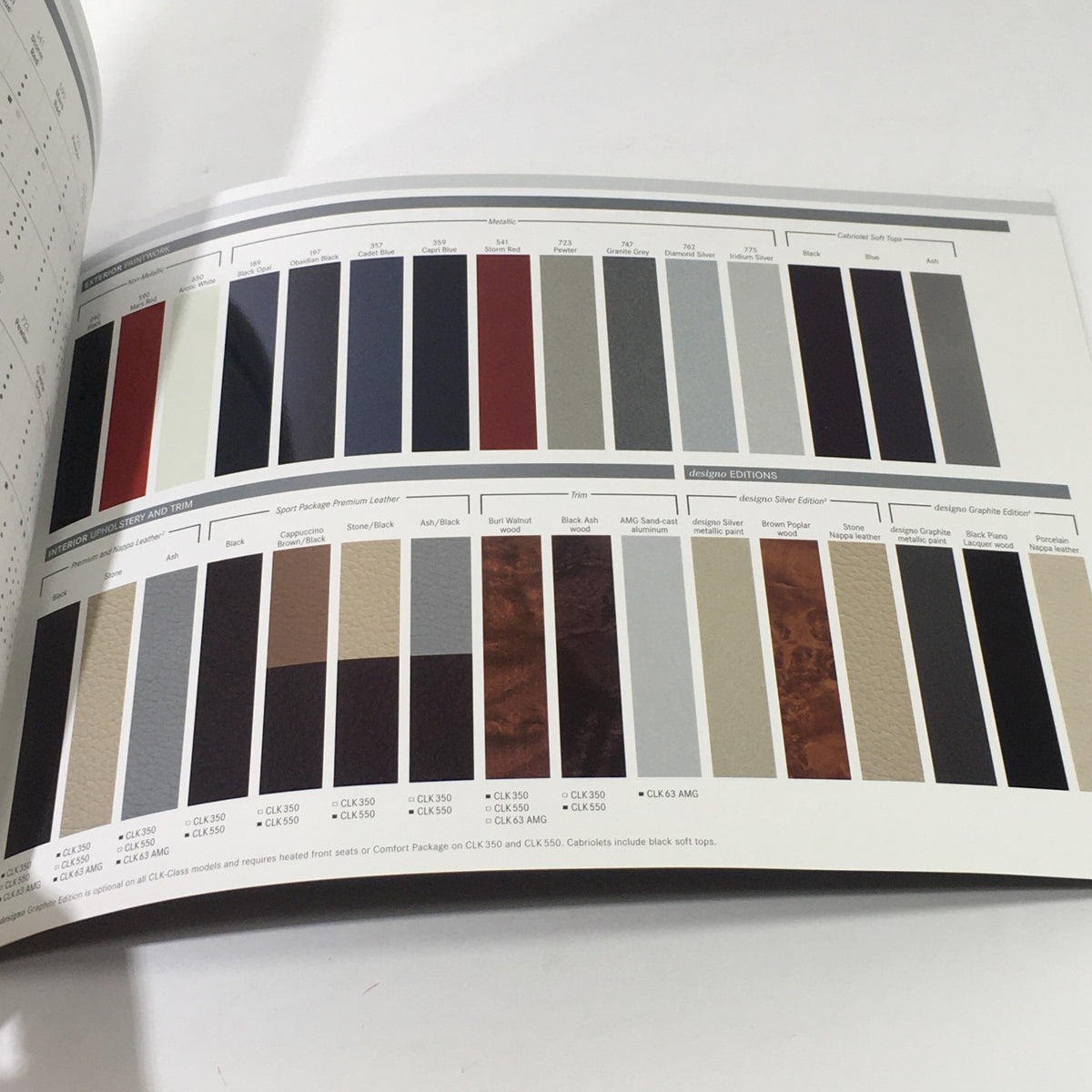 Color options page from the 2007 Mercedes-Benz CLK-Class dealership auto brochure featuring various upholstery choices for the models.