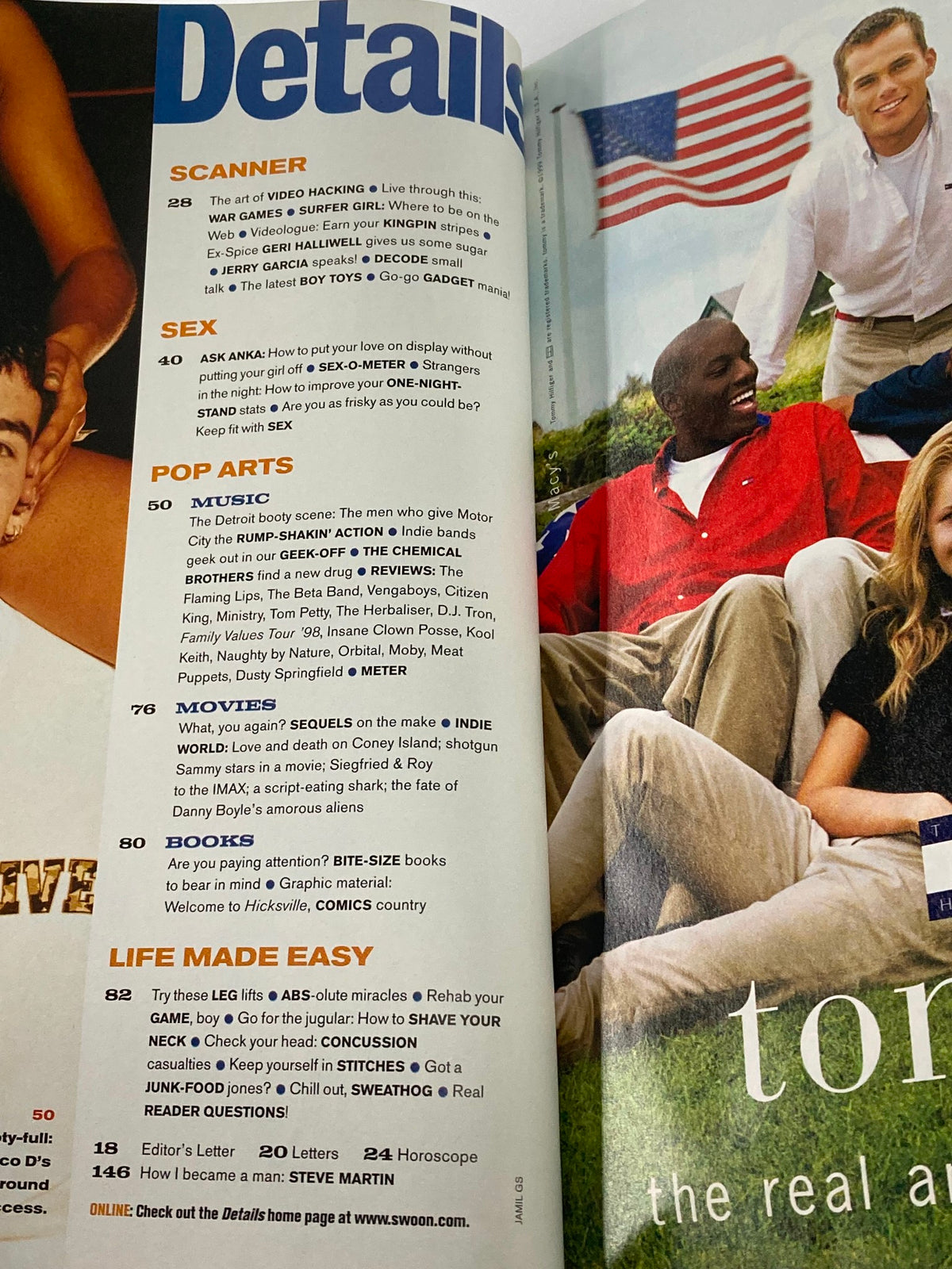 Inside page of Details Magazine, June 1999, showcasing articles and features relevant to pop culture and lifestyle.
