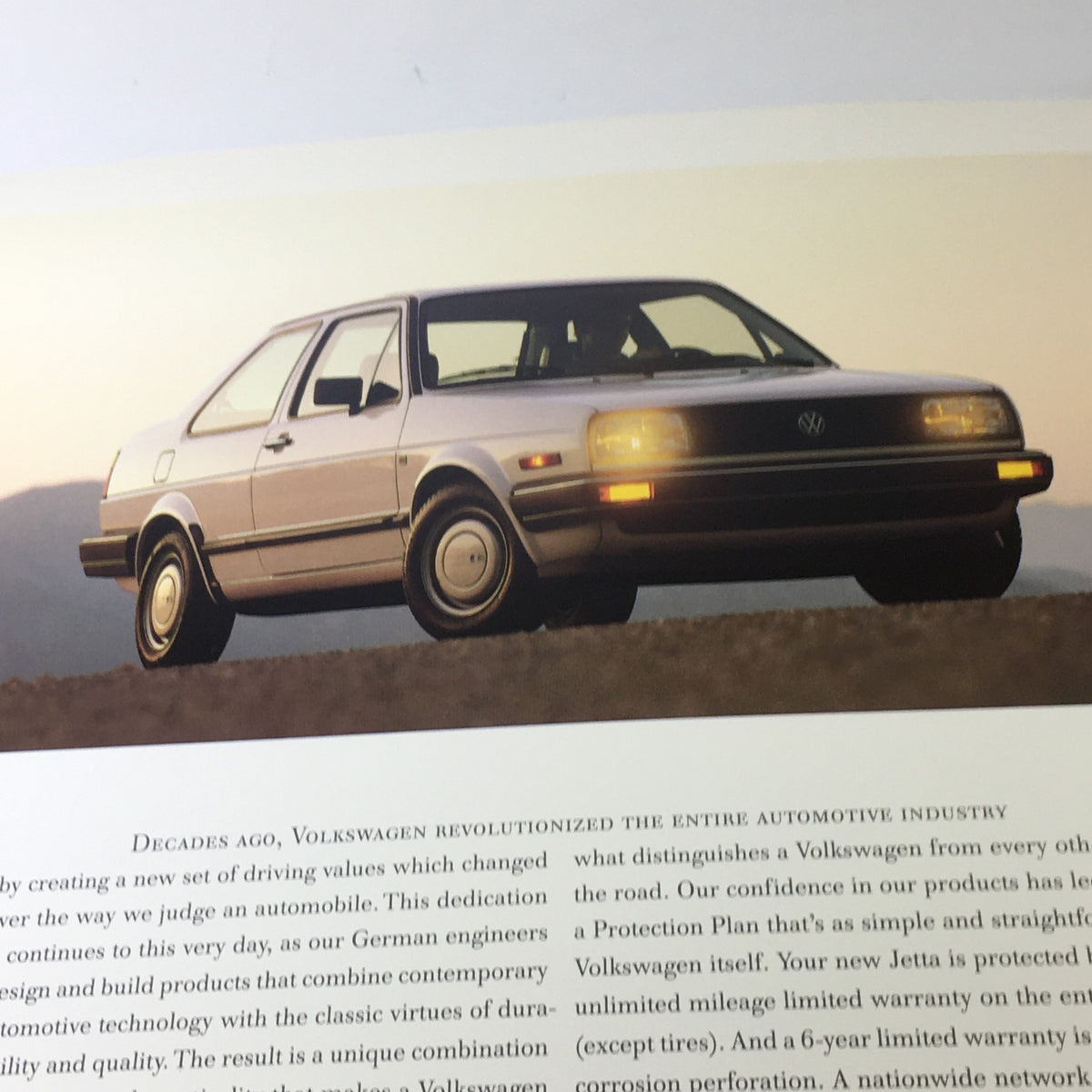 Another detailed page from the 1987 Volkswagen Jetta Fox Golf GTI Dealership Car Auto Brochure Catalog, featuring a Volkswagen vehicle with a description of its design and innovative technology.