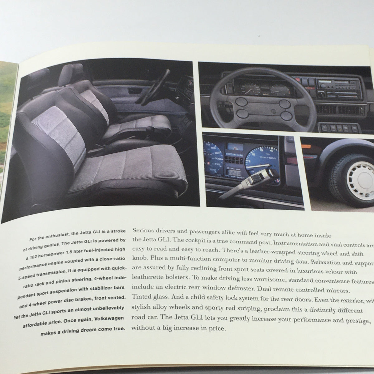 Interior view of the 1987 Volkswagen Jetta GTI showcasing stylish seats and dashboard controls, part of the Volkswagen Jetta Fox Golf GTI Dealership Car Auto Brochure Catalog.