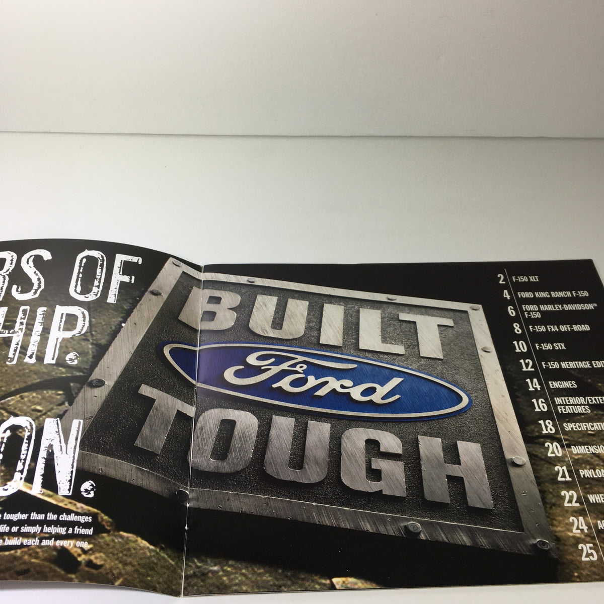 Interior view of the 2003 Ford F-150 4x4 Pickup Dealership Car Auto Brochure Catalog highlighting the 'Built Ford Tough' design.