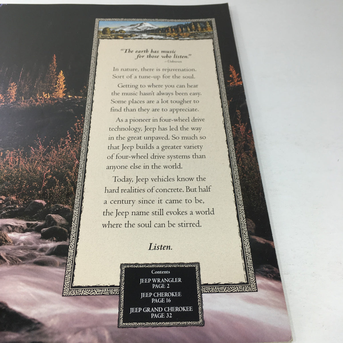 Inspirational page from the 1995 The Jeep Book Dealership Car Auto Brochure Catalog discussing Jeep's legacy in four-wheel drive technology.