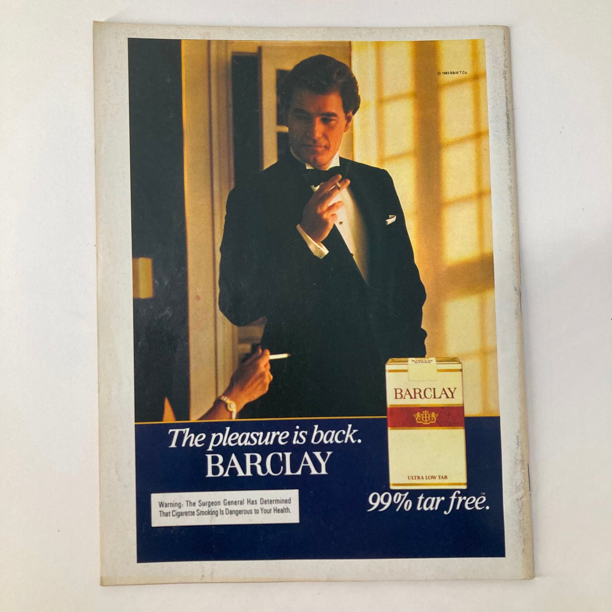 Back cover of VTG Newsweek Magazine January 23 1984 featuring an advertisement for Barclay cigarettes with a well-dressed man.