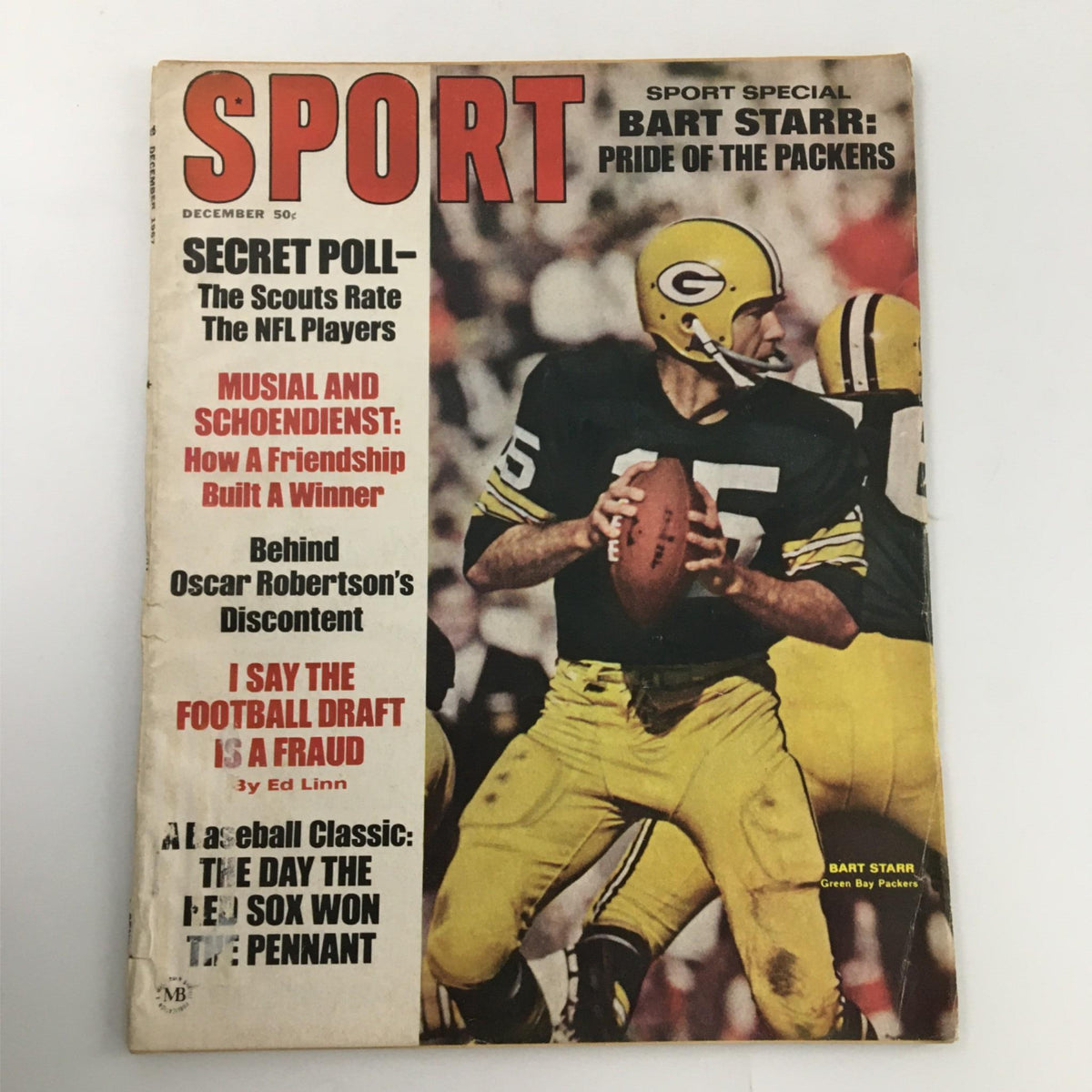 Cover of Sport Magazine December 1967 featuring Bart Starr, highlighted as 'Pride of the Packers', includes articles about NFL scouting and more.