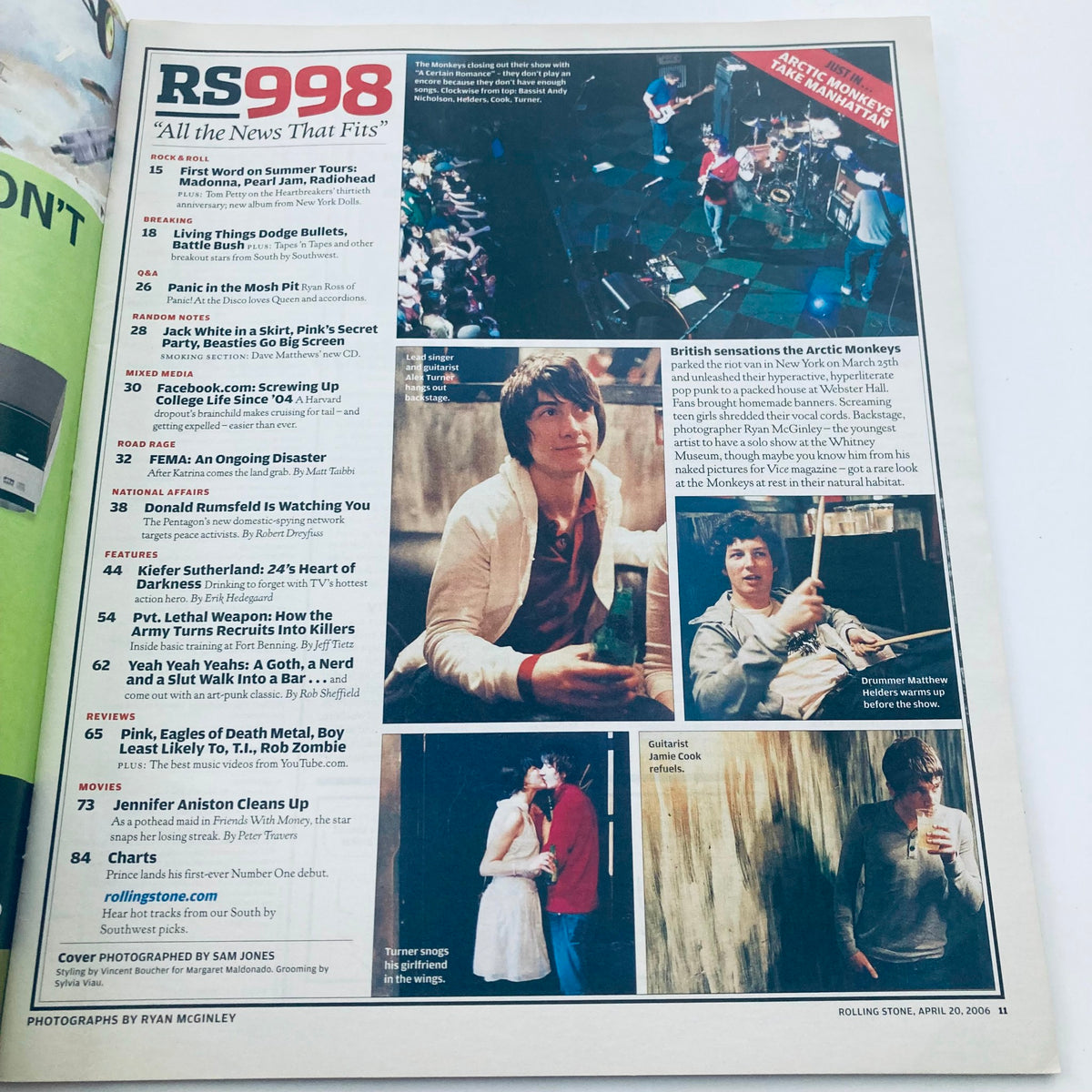 Inside page of Rolling Stone Magazine April 20, 2006, featuring concert listings and articles, including details on the Arctic Monkeys and other music highlights.
