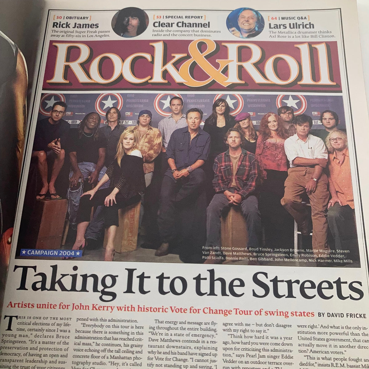 Rolling Stone Magazine September 2 2004 Issue 956 featuring Tom Cruise on the cover and an article titled 'Taking It to the Streets' highlighting artists supporting John Kerry.