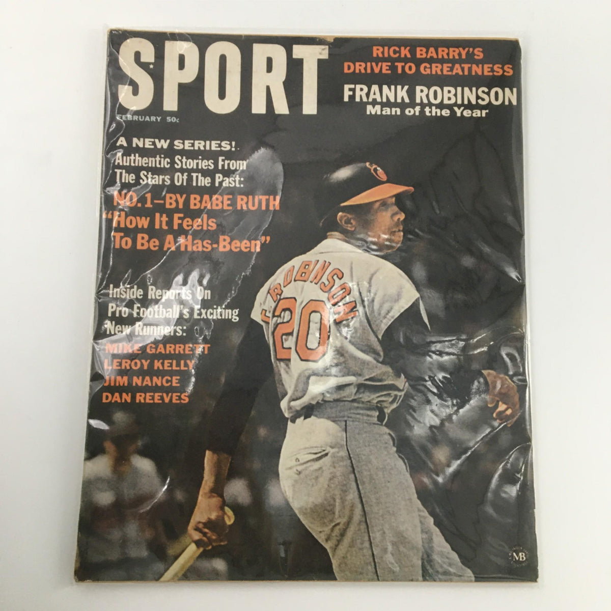 Full cover of Sport Magazine February 1967, spotlighting Frank Robinson as Man of the Year with features on Babe Ruth and reports on football newcomers.