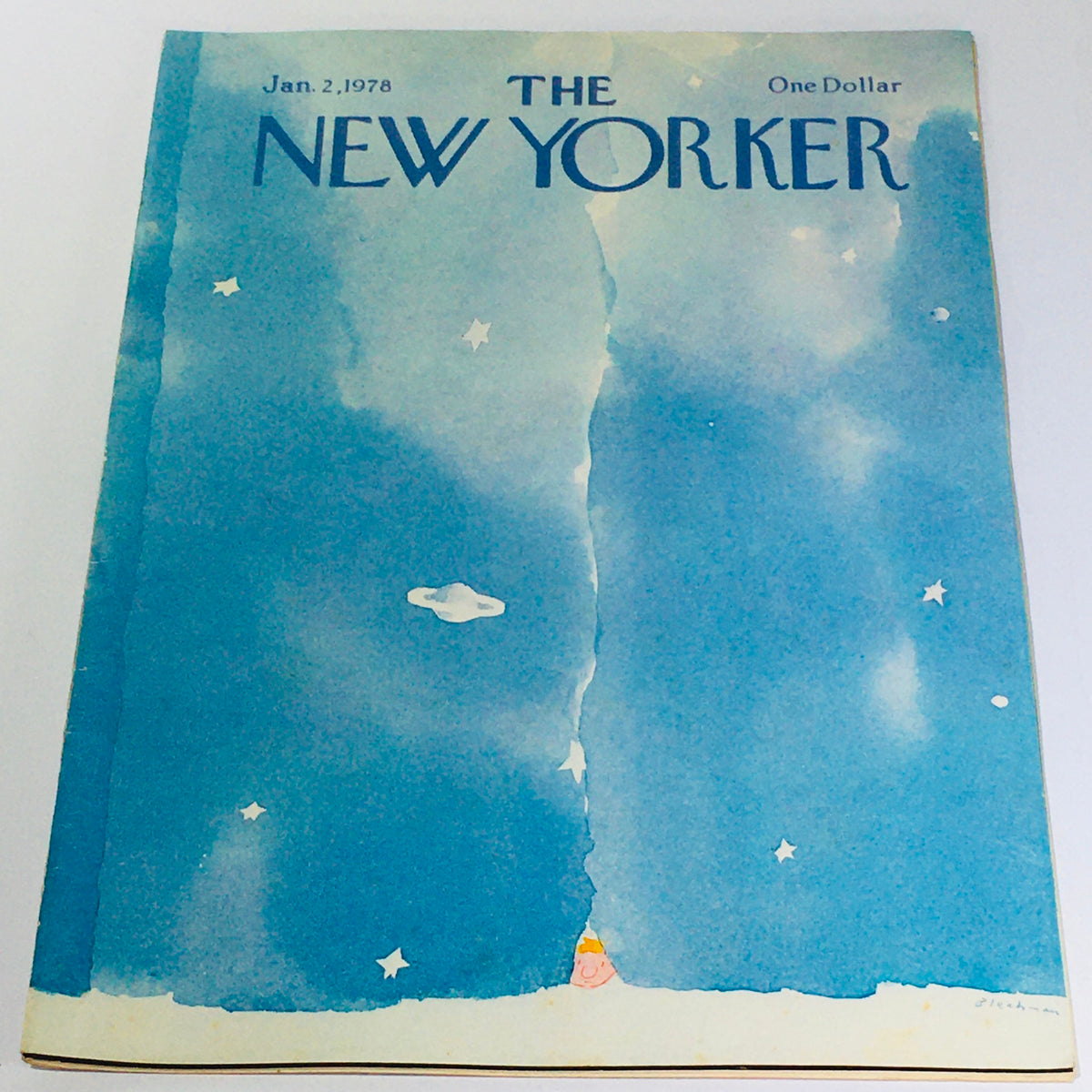 Cover of The New Yorker magazine dated January 2, 1978, featuring whimsical artwork by RO Blechman, depicting a serene blue background with clouds and stars.