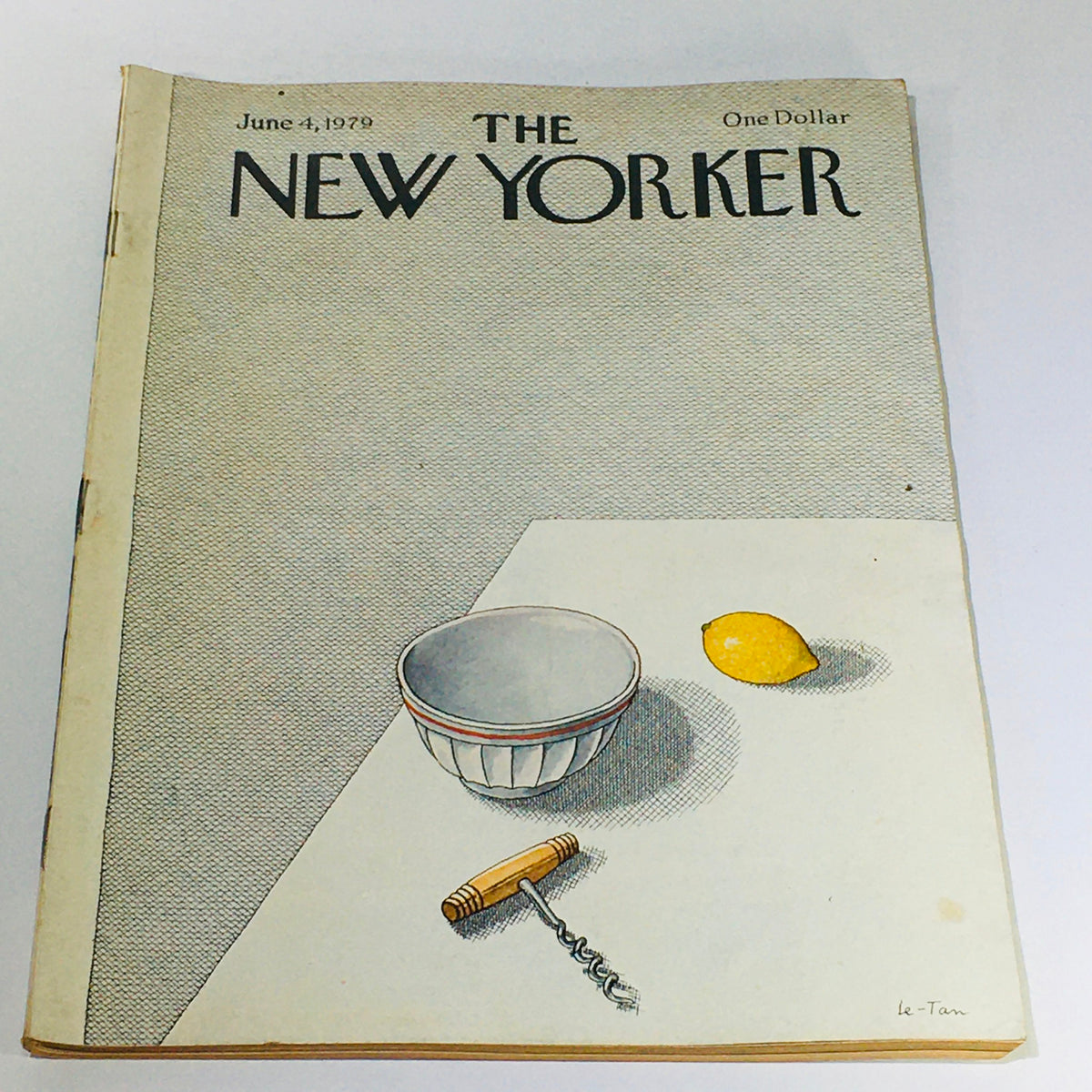 The New Yorker June 4 1979 Full Magazine cover featuring a minimalist illustration by Pierre Le-Tan, showcasing a bowl, a lemon, and a corkscrew on a table surface.