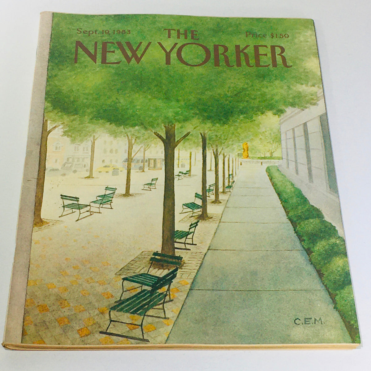 Cover of The New Yorker magazine from September 19, 1983, featuring a scenic illustration of a park with benches and trees, created by Charles E. Martin.