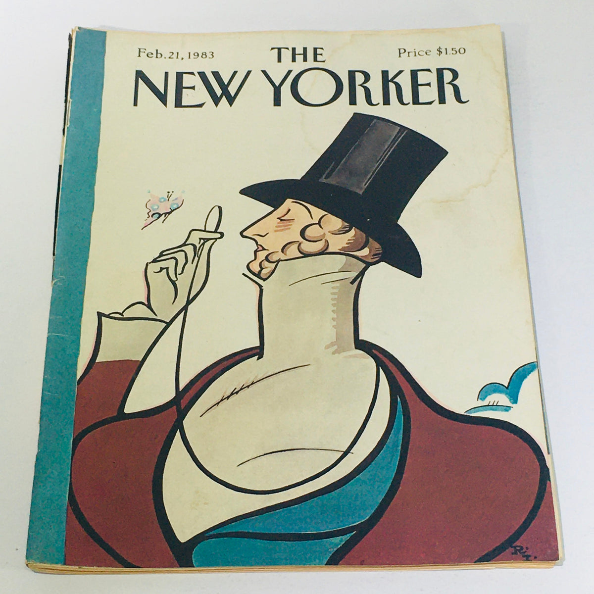 Cover of The New Yorker magazine from February 21, 1983, featuring artwork by Rea Irving, depicting a stylish character in a top hat.