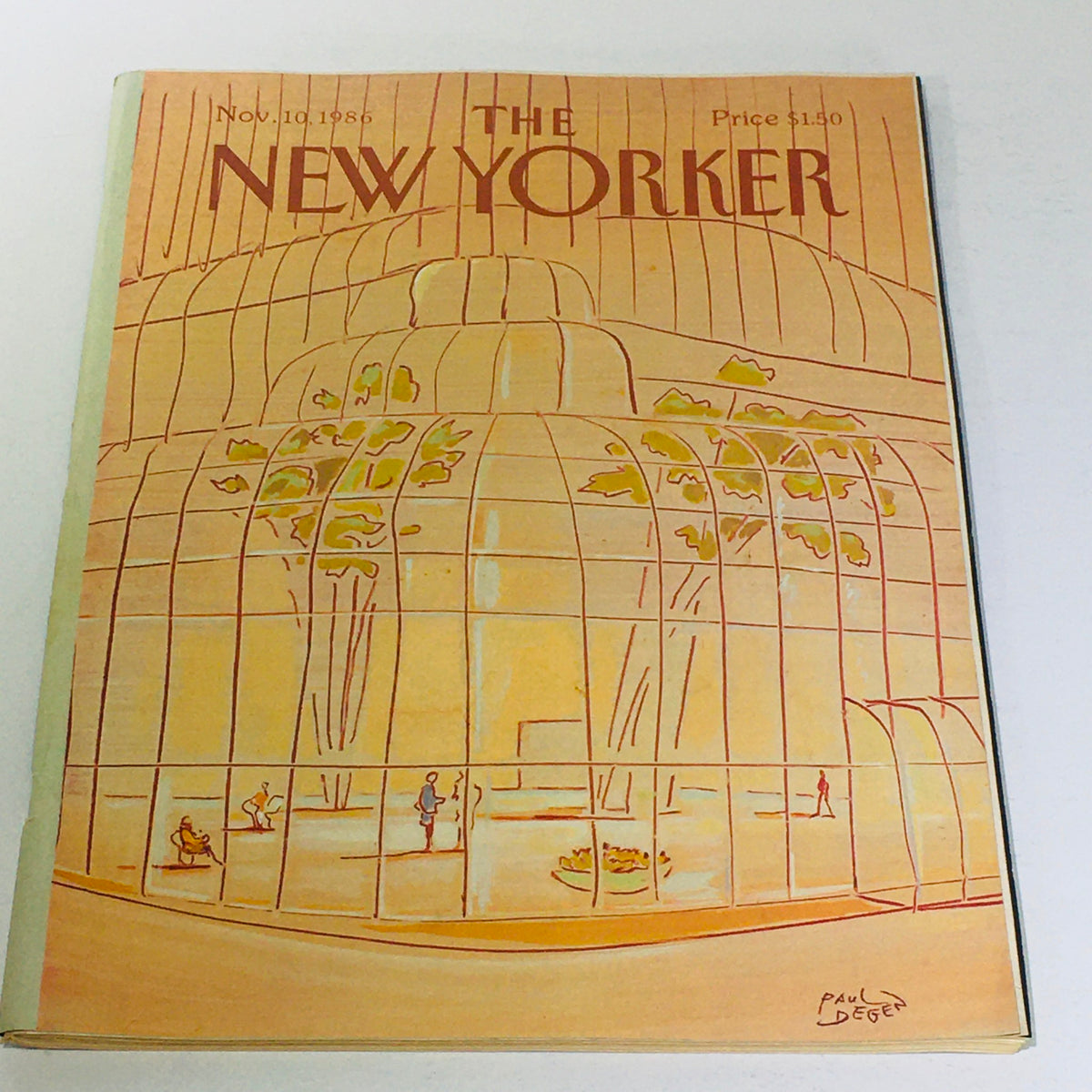The New Yorker: November 10 1986 - Full Magazine with Theme Cover Art by Paul Degen, showcasing an illustration of a glass conservatory filled with plants and figures, reflecting the artistic style of the 1980s.