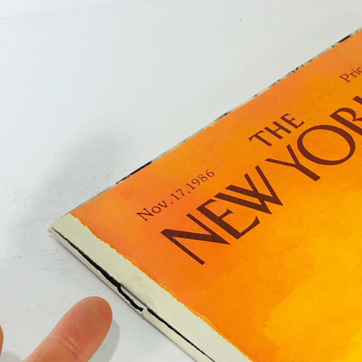 Close-up of the cover of The New Yorker magazine from November 17, 1986, featuring the date and title prominently displayed.