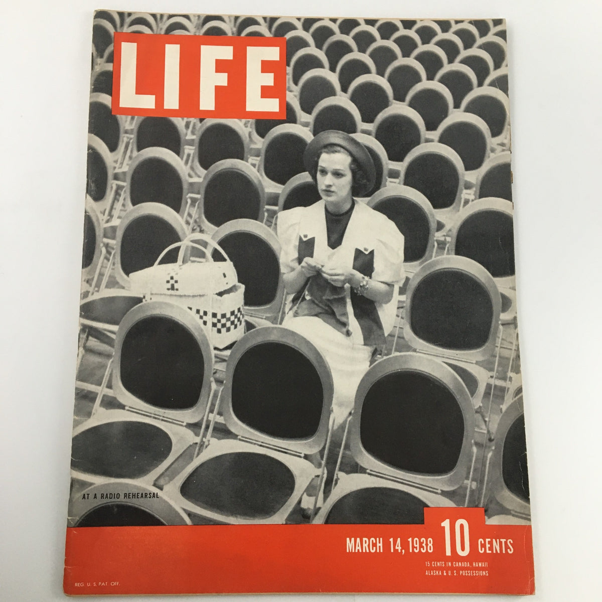 Vintage Life Magazine March 14 1938 cover featuring a woman at a radio rehearsal, showcasing classic 1930s design and cultural significance.