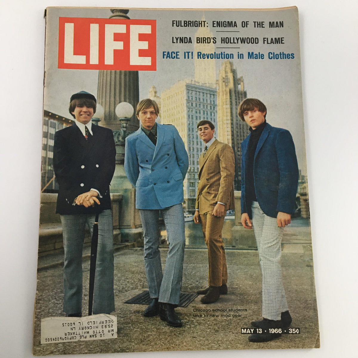 Cover of VTG Life Magazine from May 13, 1966 featuring Lynda Bird and Chicago school students in stylish attire. The magazine highlights articles on notable figures and topics of the era.