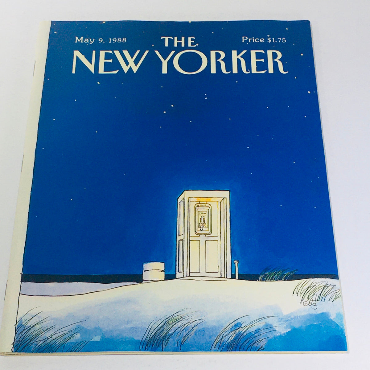 Cover of The New Yorker magazine dated May 9, 1988, featuring a striking illustration of a payphone against a starry blue night sky, created by artist Arthur Getz.