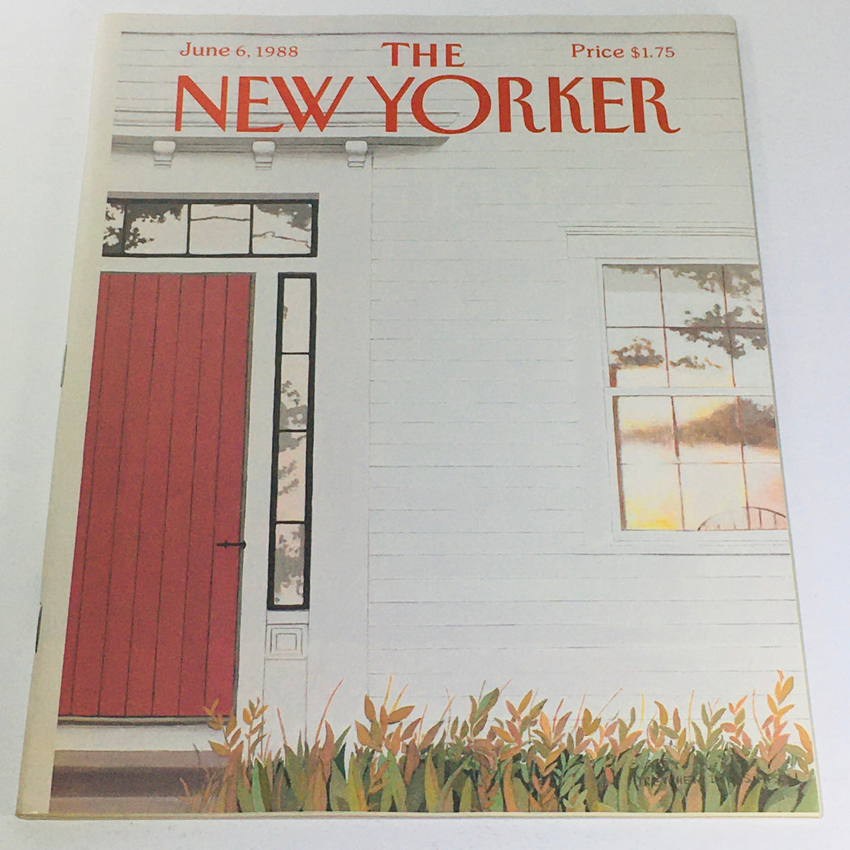 Cover of The New Yorker magazine from June 6, 1988, featuring a picturesque illustration of a red door and a white house, showcasing the artistic style of Gretchen Dow Simpson.