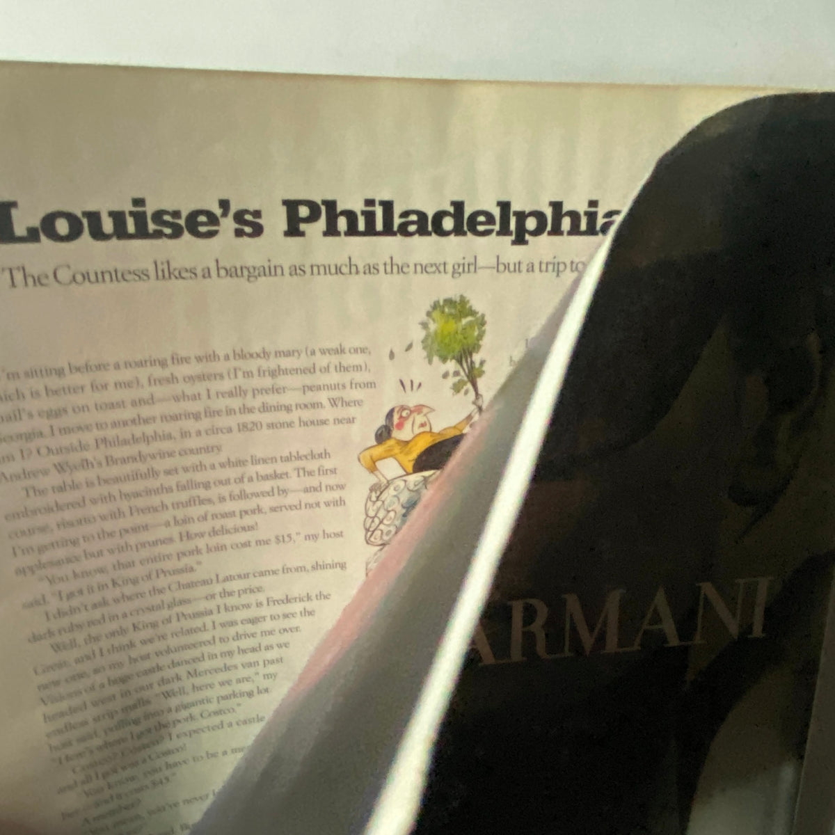 An article page from W Magazine March 2002, titled 'Louise's Philadelphians', showcasing whimsical illustrations and vintage font.