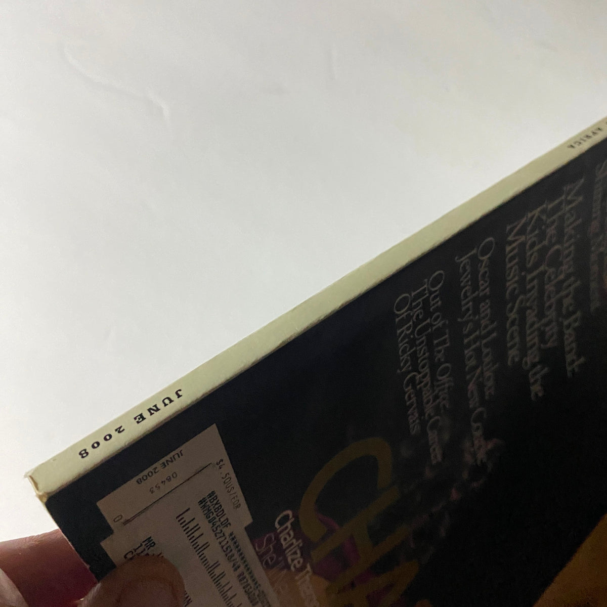 Spine view of W Magazine June 2008, featuring the month and year, indicating its vintage status.