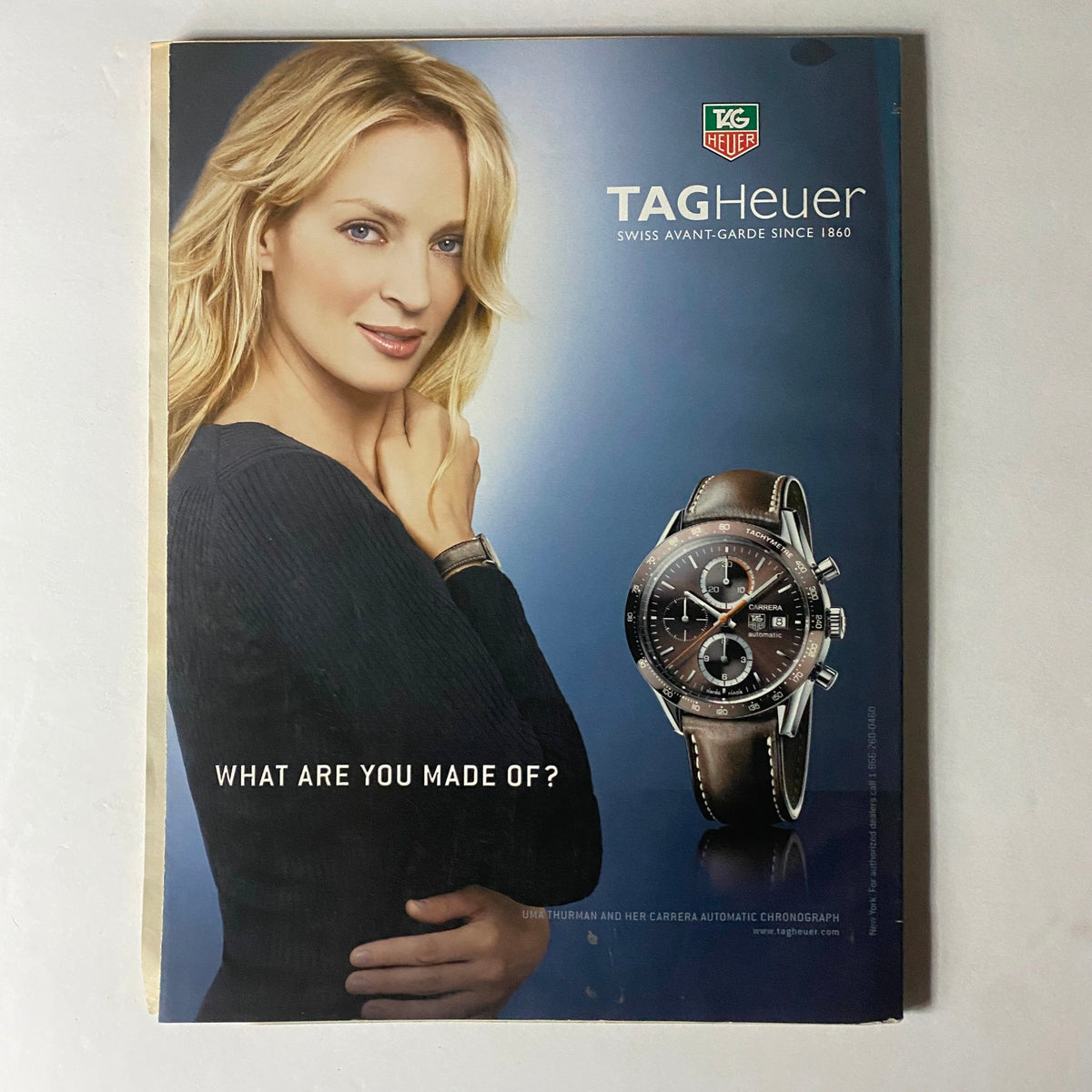 W Magazine January 2008 Hillary Swank Cover displaying a glamorous advertisement for TAG Heuer, featuring a woman modeling a luxury watch against a sophisticated backdrop, emphasizing high fashion and style trends.
