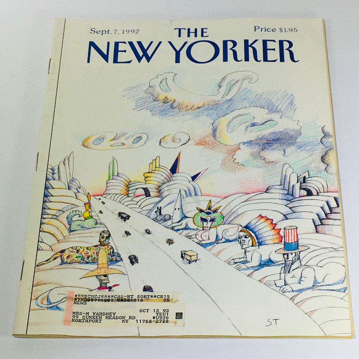 Cover of The New Yorker: September 7, 1992, showcasing a colorful theme illustration by Saul Steinberg featuring whimsical characters and a stylized road, capturing the artistic essence of New York's cultural landscape.