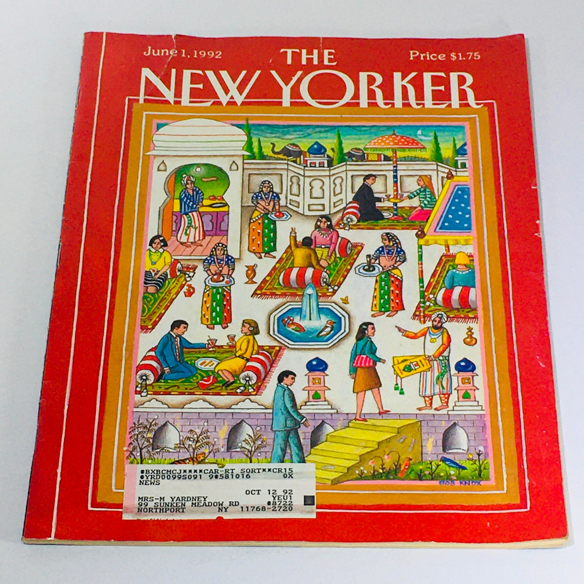 The New Yorker June 1 1992 full magazine cover by Bob Knox featuring a vibrant artistic illustration depicting social scenes, perfect for vintage magazine collectors.