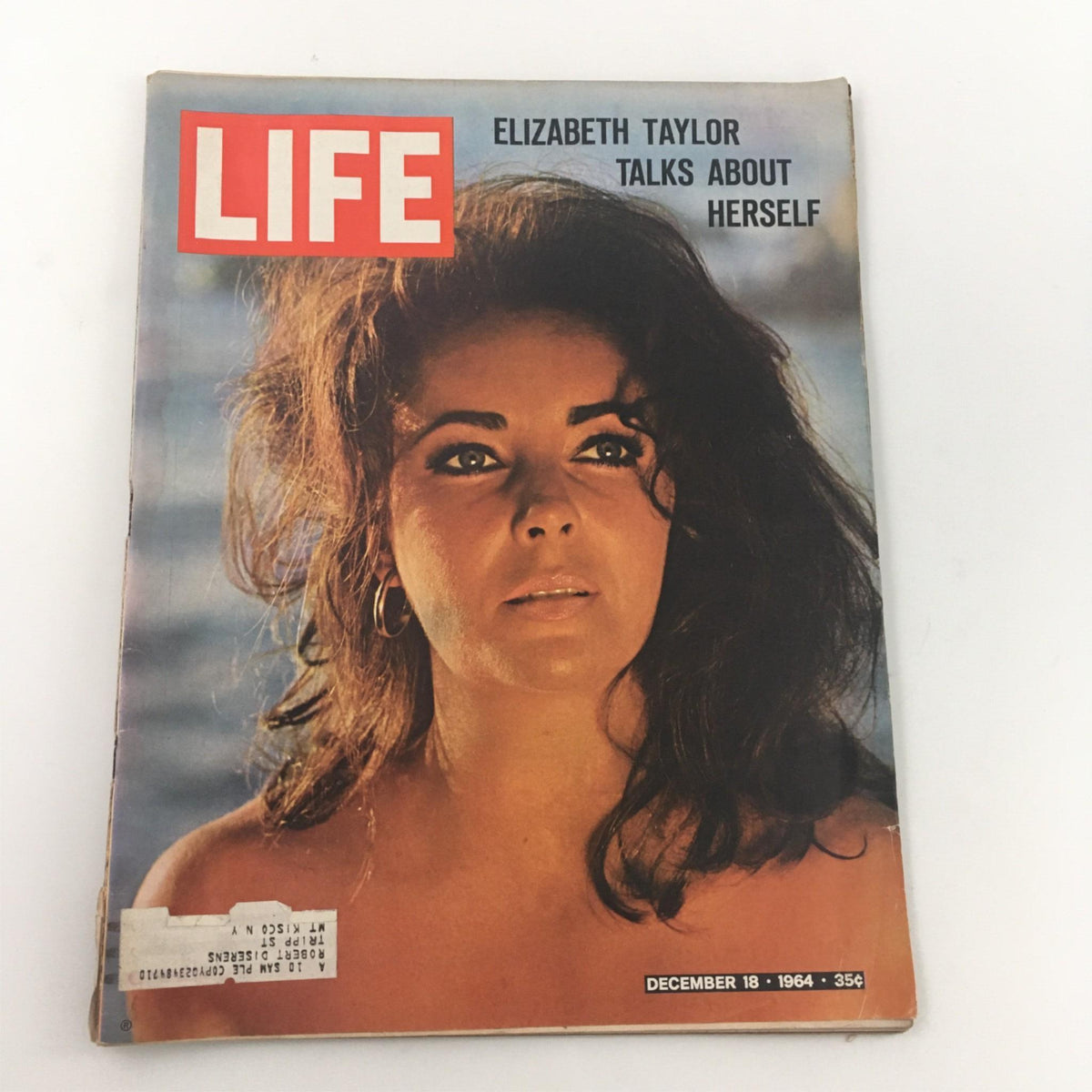 Cover of Life Magazine dated December 18, 1964 featuring Elizabeth Taylor discussing her life and experiences, highlighting a vintage aesthetic reflective of the 1960s.