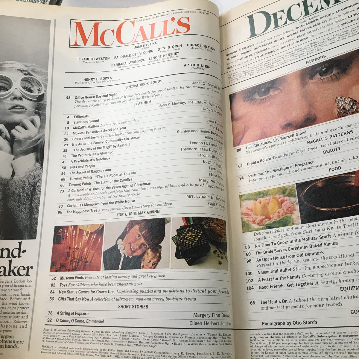 Inside pages of VTG McCall's Magazine December 1968 displaying editorial content, including holiday features, children's stories, and recipes for festive celebrations.