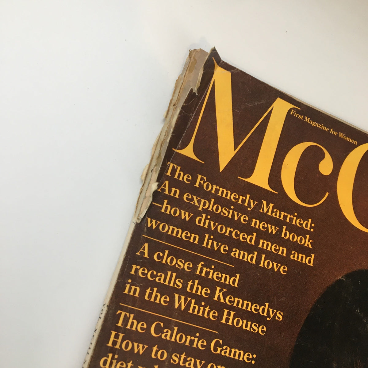 Vintage cover of McCall's Magazine August 1966 featuring the title 'VTG McCall's Magazine August 1966 A Baffled Mother Visits Sonny and Cher' showcasing worn edges and captivating articles.