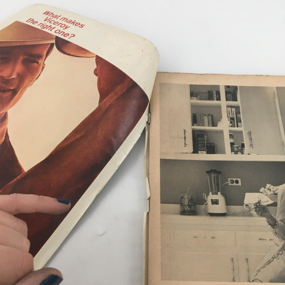 Interior view of a vintage Life Magazine from December 10, 1965, featuring Tommy Nobis, showcasing a page with a photo of a man wearing a cap and appearing thoughtful, accompanied by a blurred kitchen background.