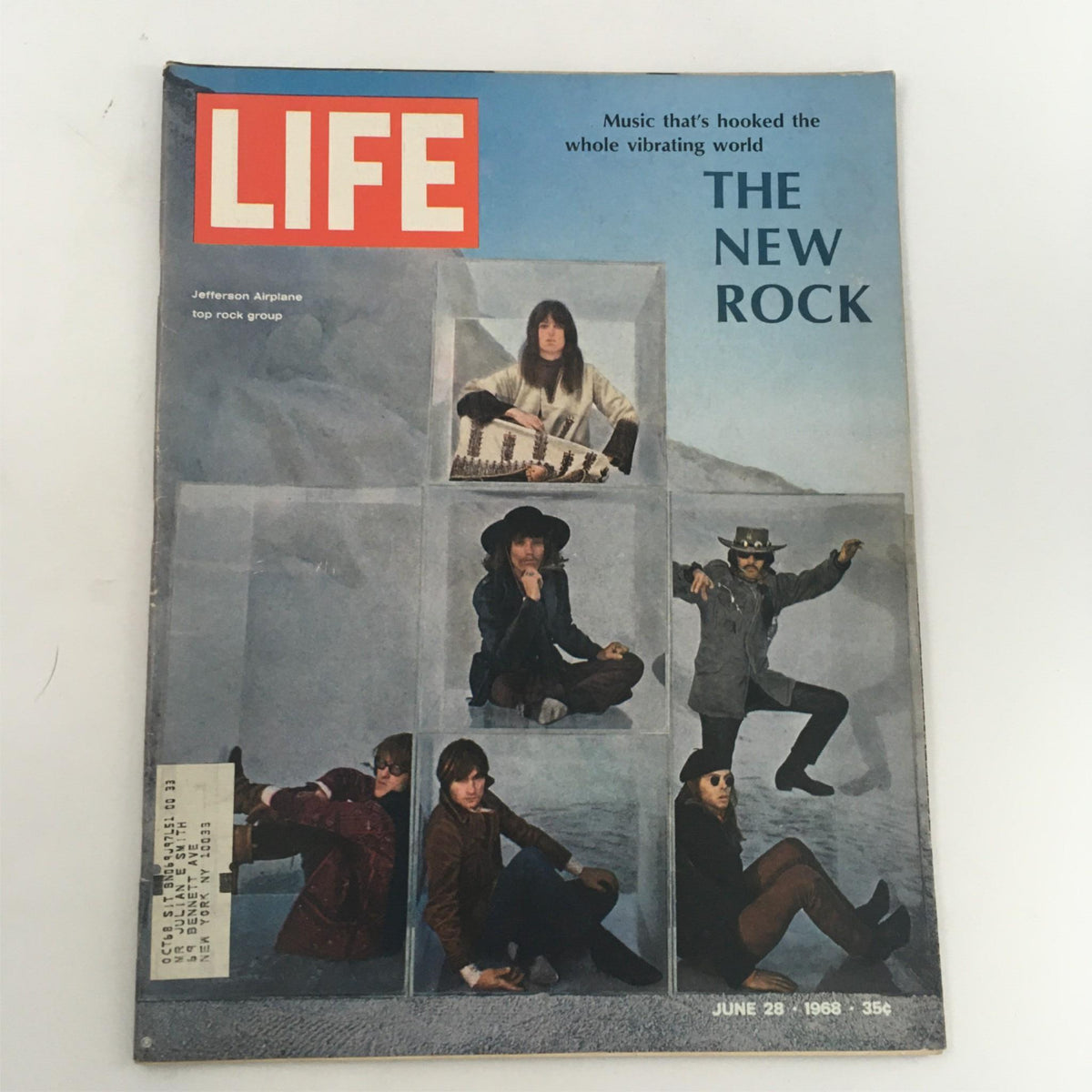 Cover of Vintage Life Magazine June 28, 1968 featuring Jefferson Airplane, the top rock group of the era, highlighting the cultural impact of 1960s rock music.