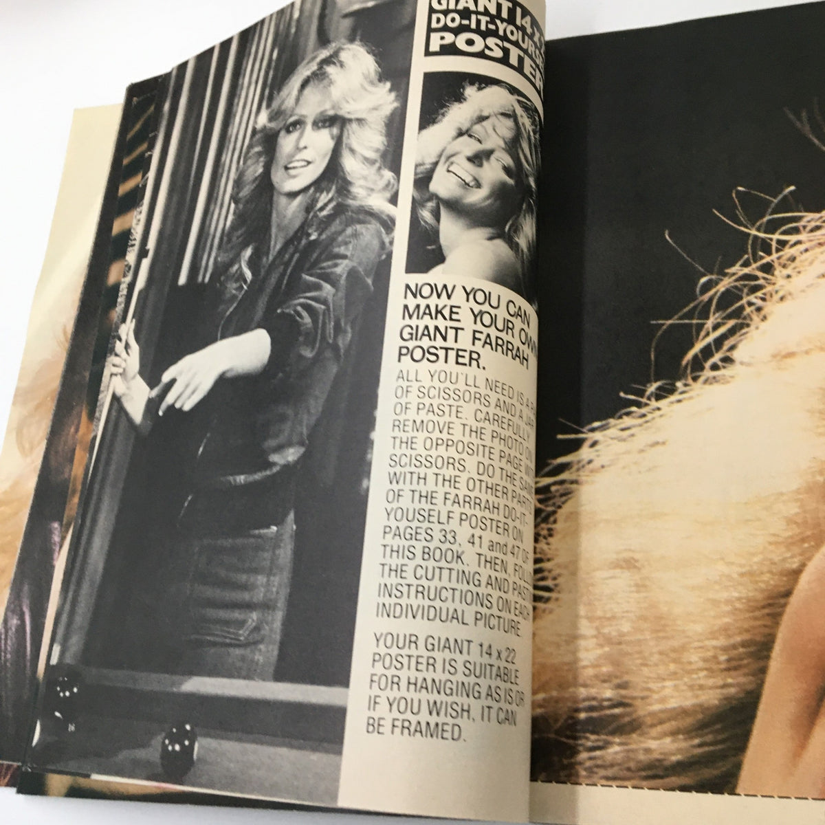 Inside page of the VTG TV Superstar Magazine October 1977 with a section on creating a giant Farrah Fawcett poster, emphasizing celebrity collectability and DIY culture.