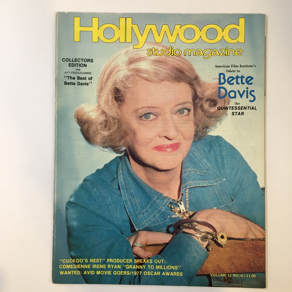 Cover of VTG Hollywood Studio Magazine May 1977 featuring Bette Davis, a collector's edition reflecting on her legacy, with photography by George Hurrell.