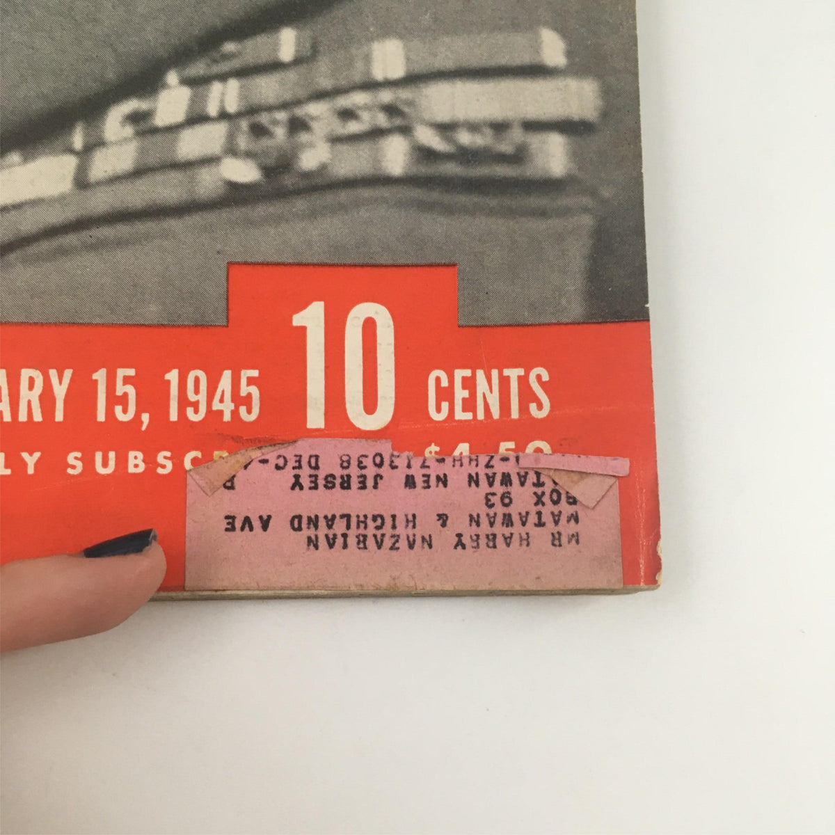 Cover detail of VTG Life Magazine from January 15, 1945, featuring the date and price, highlighting General George Patton.