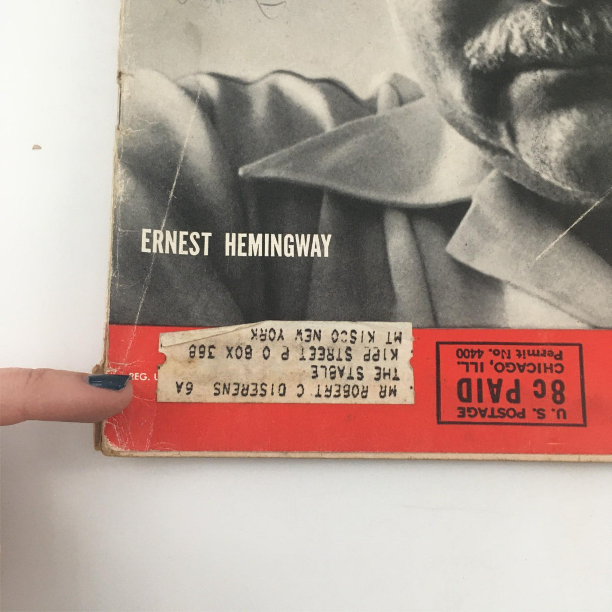Cover of VTG Life Magazine from September 1, 1952 featuring Ernest Hemingway, showcasing minor wear, an address label, and historical significance.