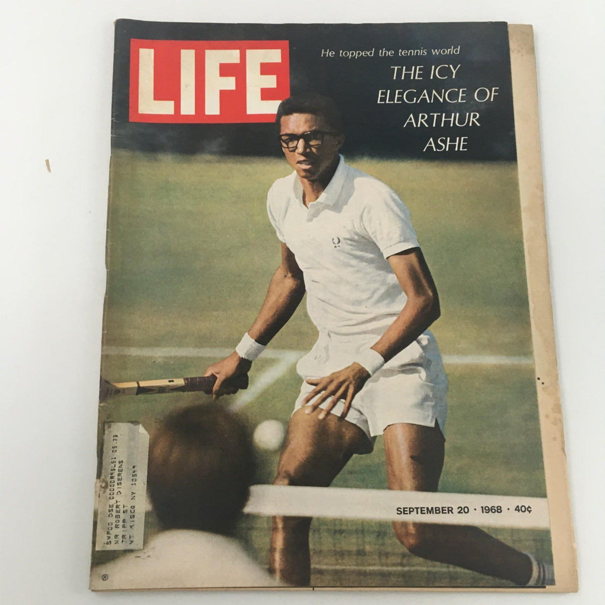 Vintage Life Magazine from September 20, 1968 featuring cover story about Arthur Ashe in tennis attire, highlighting his achievements in the sport.