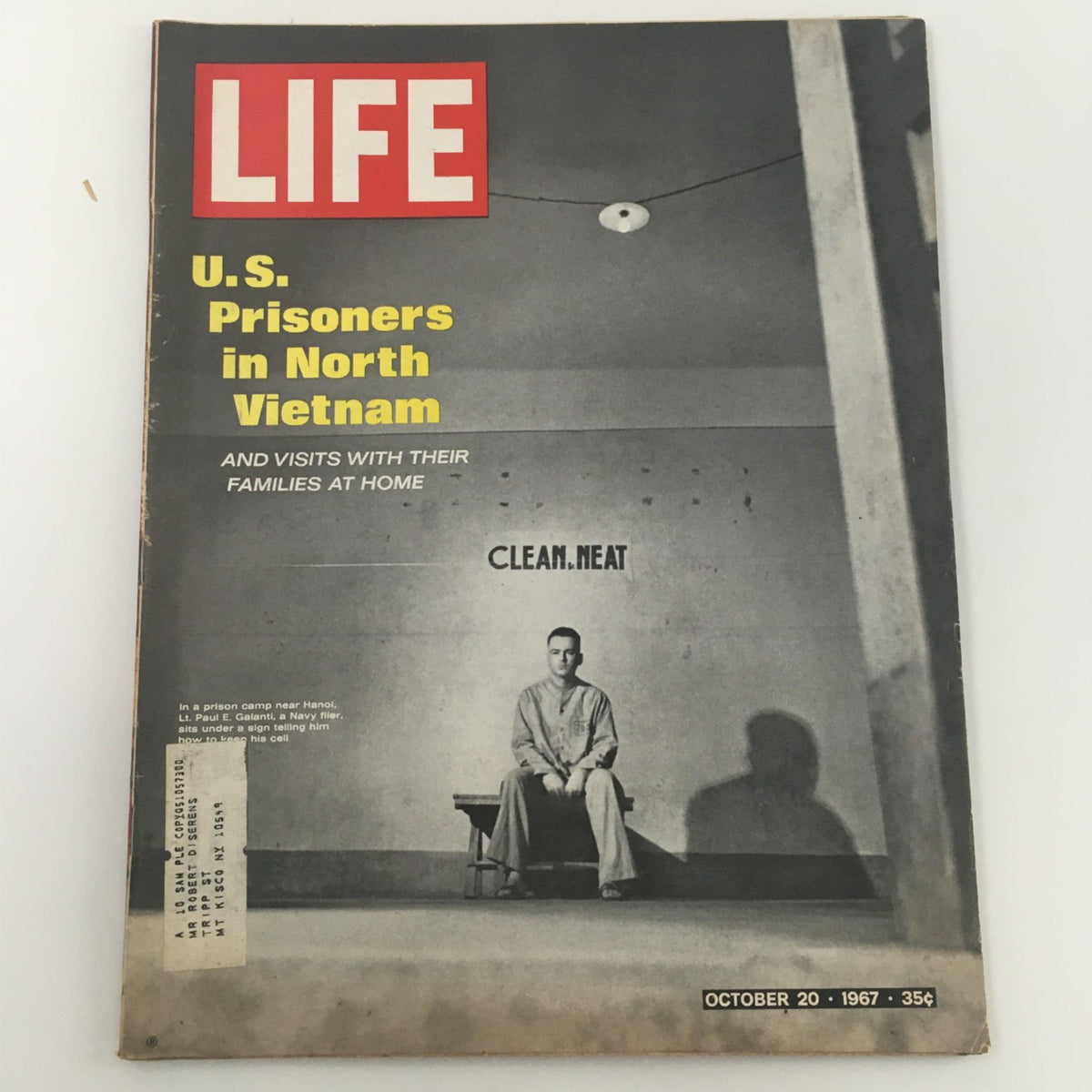 Cover of VTG Life Magazine October 20, 1967 featuring POW Lt. Paul E. Galanti, with the title "U.S. Prisoners in North Vietnam" and a photograph depicting Galanti seated in a prison camp, reflecting the historical context of American servicemen during the Vietnam War.
