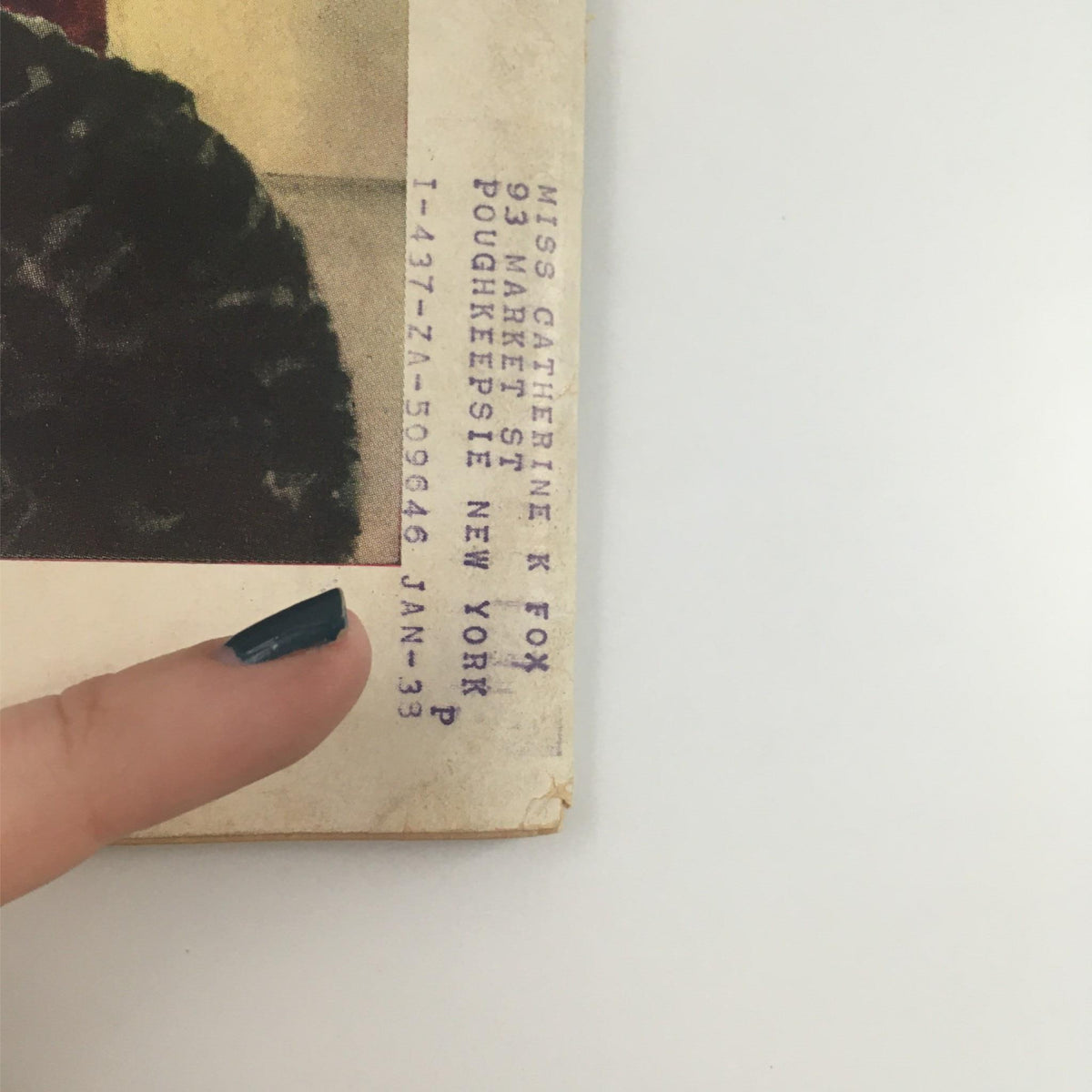 Back cover of VTG Life Magazine December 13, 1937, displaying a printed address label and magazine details with a finger pointing at the marking.