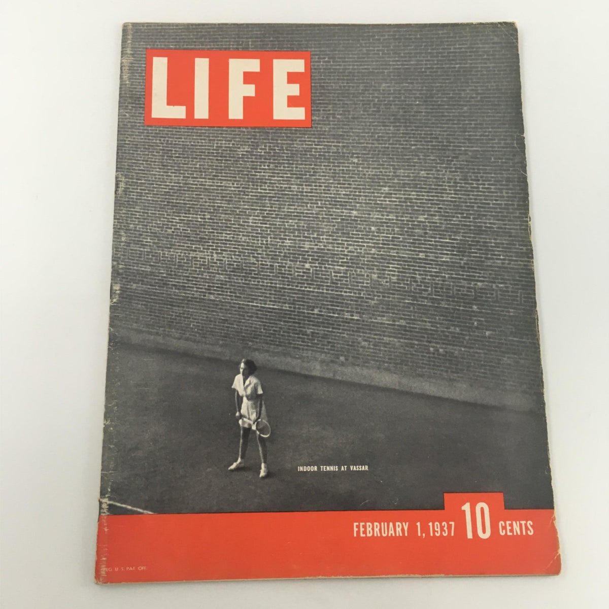 Cover of VTG Life Magazine February 1, 1937, featuring indoor tennis at Vassar College, showcasing a vintage design with a tennis player.