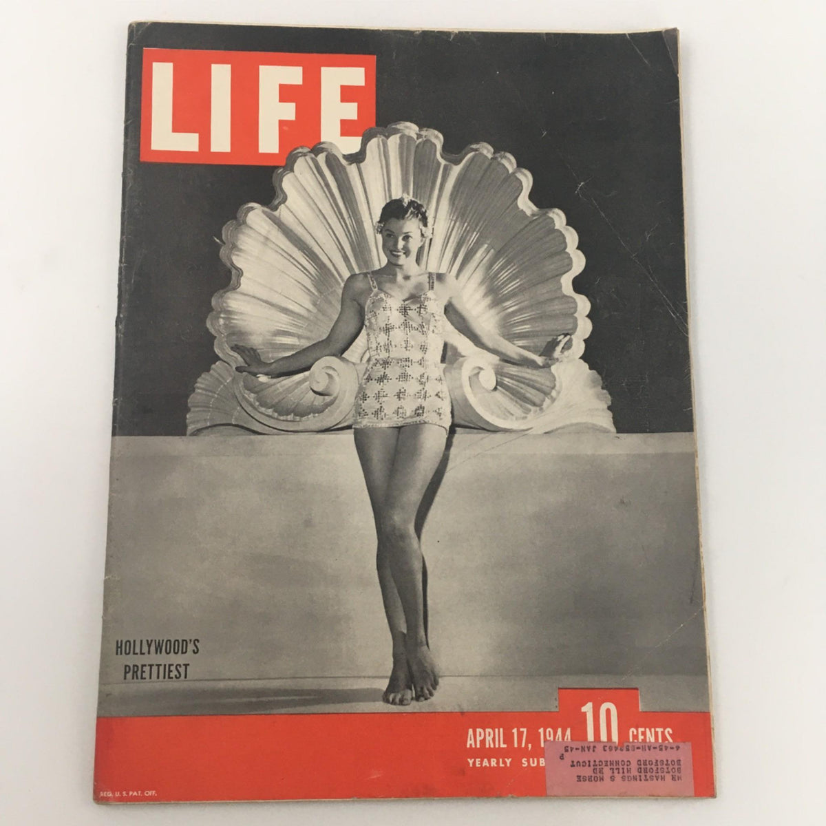 Cover of VTG Life Magazine dated April 17, 1944 featuring Esther Williams, known as Hollywood's Prettiest, posing in a vintage swimsuit backdrop.