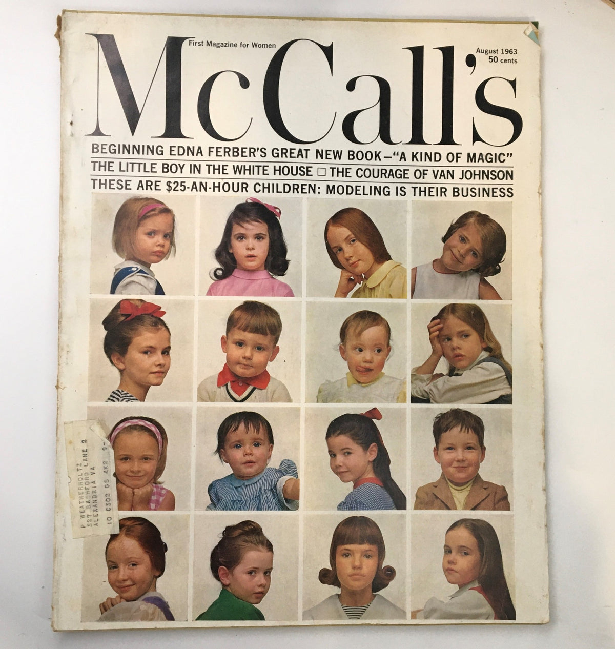 Cover of VTG McCall's Magazine August 1963 featuring children's modeling theme, showcasing photos of young models, highlighting the fashion trends and child representation of that era.